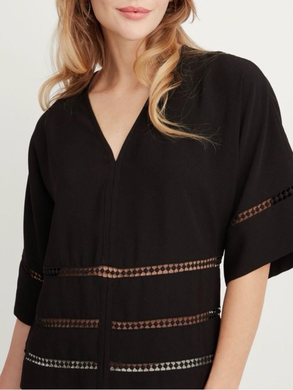 NWT Stella & Dot Black Crochet-Trim Top